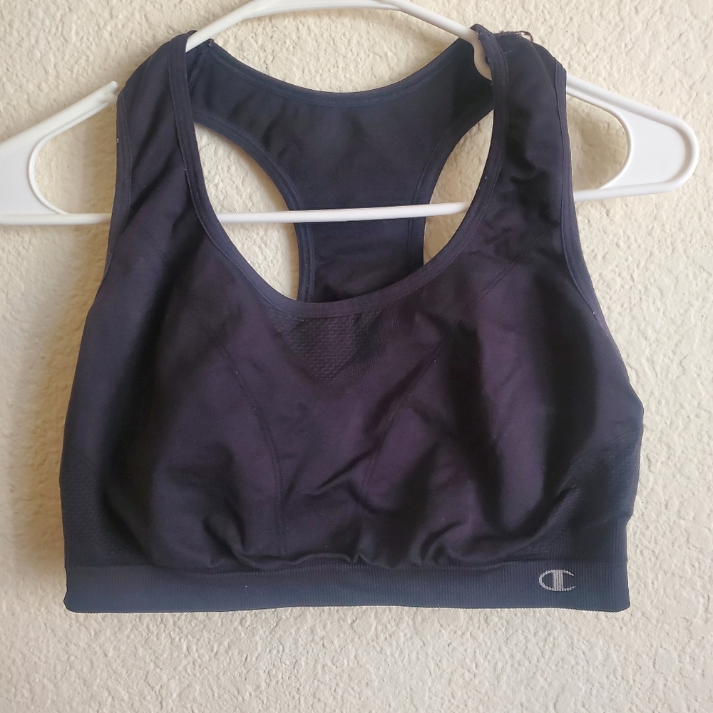 Champions Black Stretch Active Outdoor Gym Sports Bra Casual Comfort Large Good